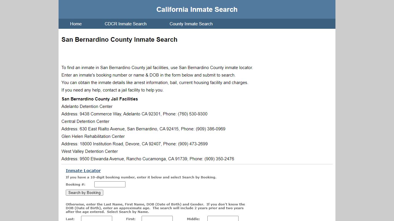 San Bernardino County Inmate Search